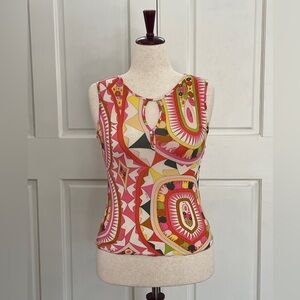 Emilio Pucci Pink and Orange Geometric Tank Top